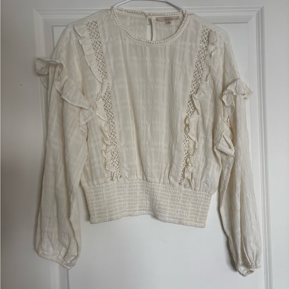 Chelsea & Violet Cream Lace Ruffle Blouse